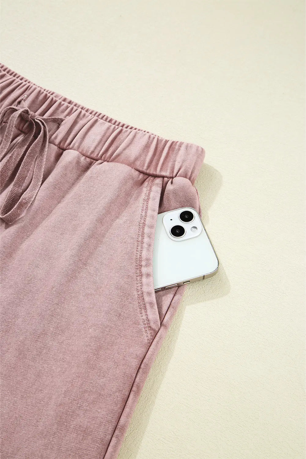 Mineral Wash Tiered Wide Leg Patchwork Drawstring Pants Shewin