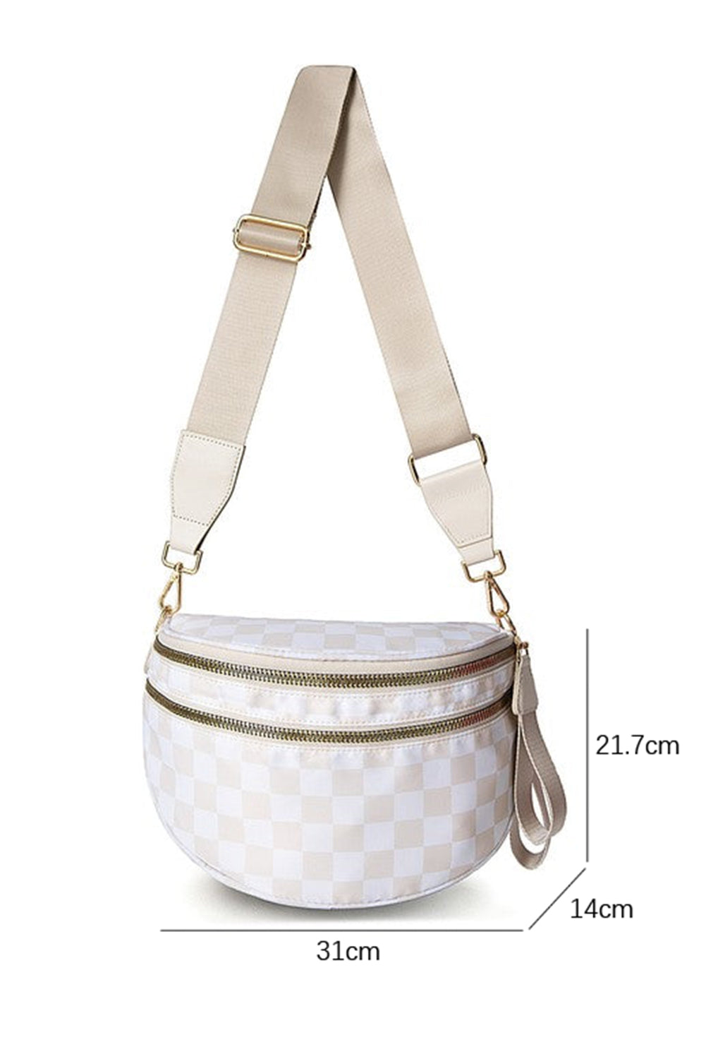 Blackish Green Checkered Print Wide Strap Large Crossbody Bag Shewin