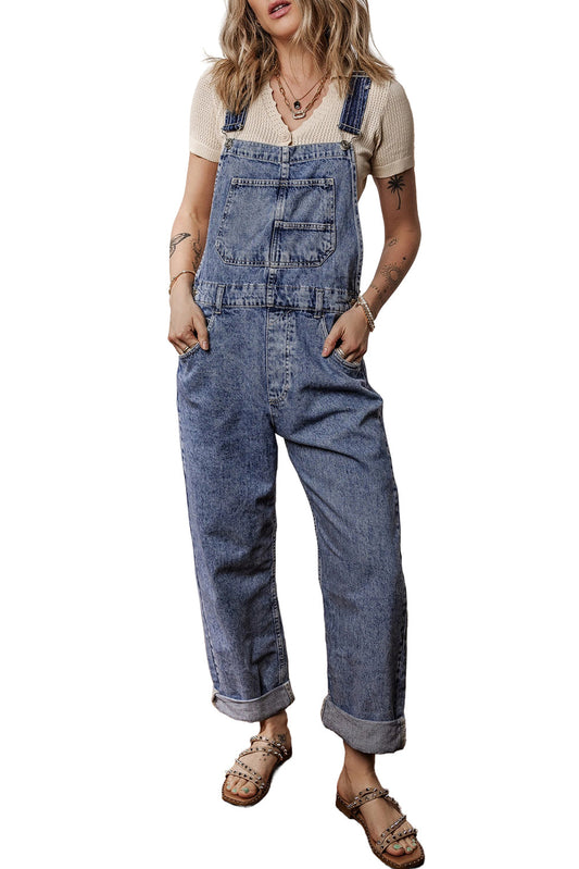 Sail Blue Straight Leg Pockets Denim Bib Overall Shewin