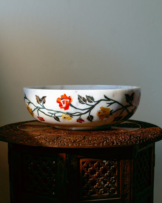 Banswara Marble Multicolored Floral Inlay Bowl Sangemar