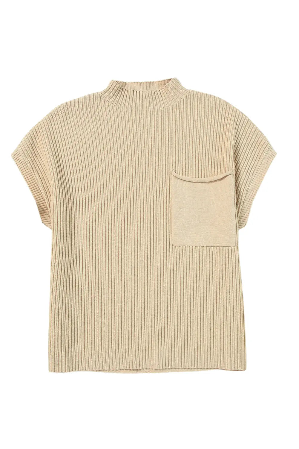 Gold Flame Patch Pocket Ribbed Knit Short Sleeve Sweater Shewin
