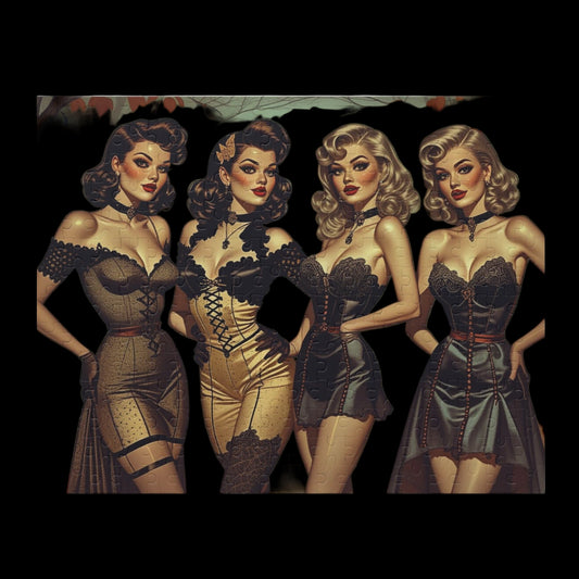 Spooky Beauties Vintage Halloween Glamour Pin-Up Puzzle | Retro Halloween, 3 sizes