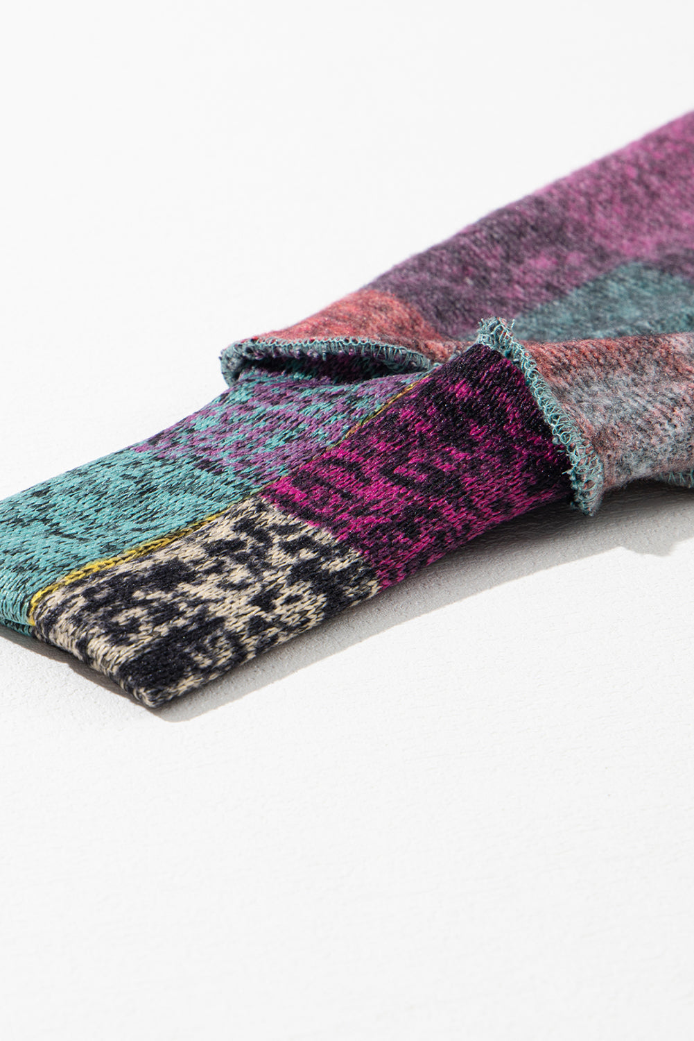 Multicolor Brushed Check Kangaroo Pocket Thumbholes Henley Hoodie Shewin