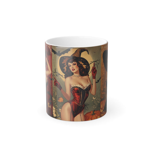 Spooky Beauties Retro Halloween Glamour Pin-Ups - Color Changing Mug Rose Meow