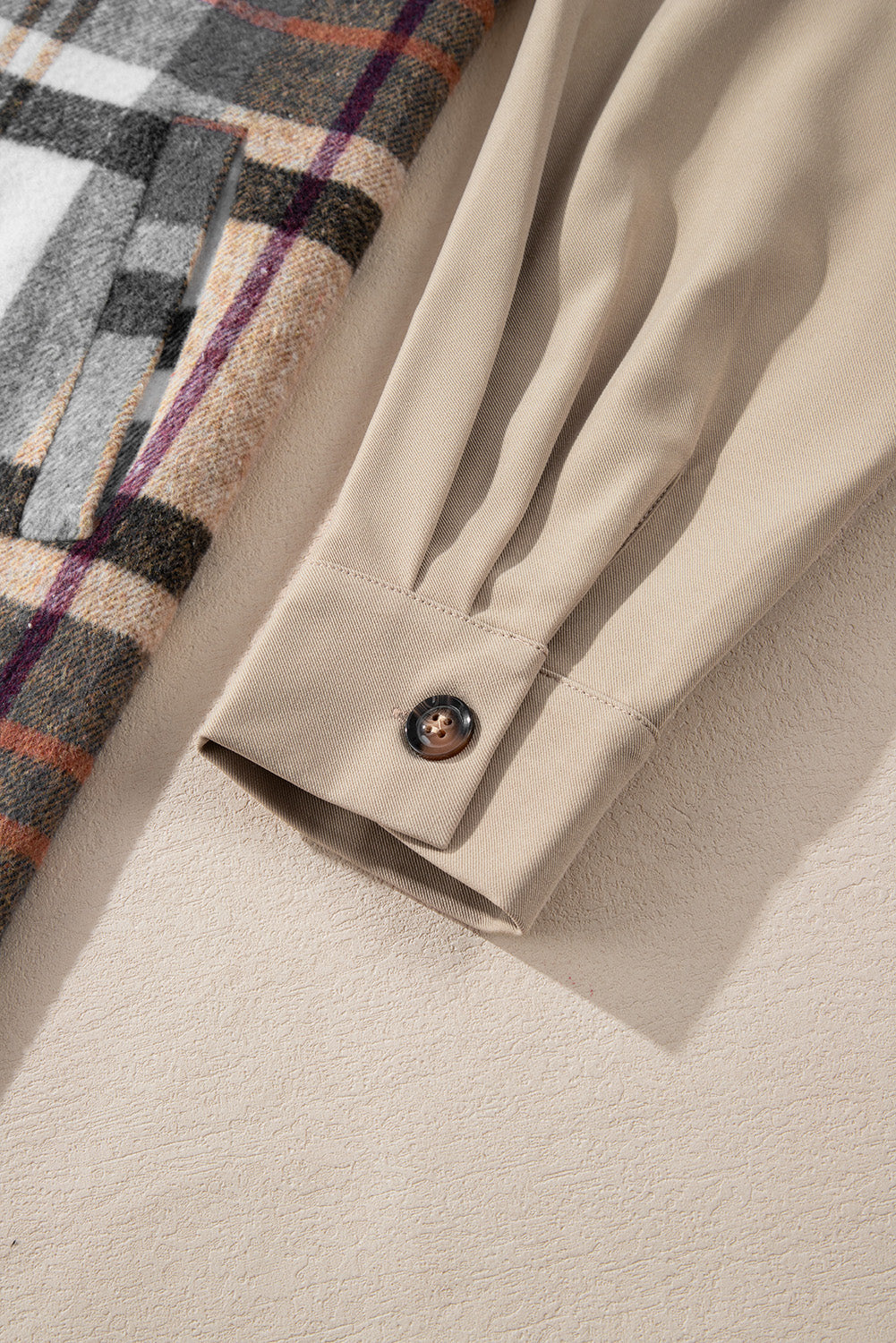 Khaki Plaid Patchwork Long Sleeve Jacket Shewin