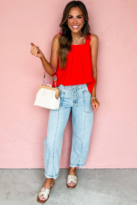 Myosotis Exposed Stitch Detail Drawstring Barrel Jeans Shewin