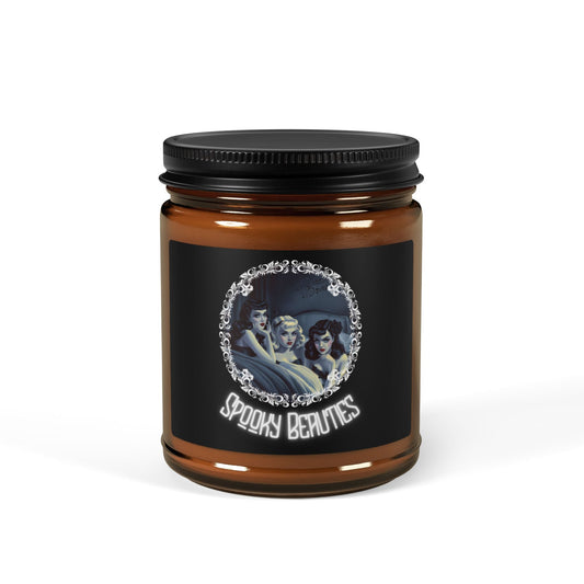 Sleepy Spooky Beauties | White Sage & Lavender Soy Candle (4oz & 9oz, Amber) Rose Meow