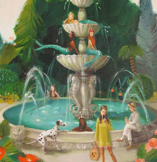 Selfie At The Mermaid Public Fountain Art Print - 8.5" X 11" by Janet Hill Quirks!