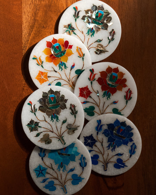 Mughal Multicolored Inlay Coaster Set Sangemar