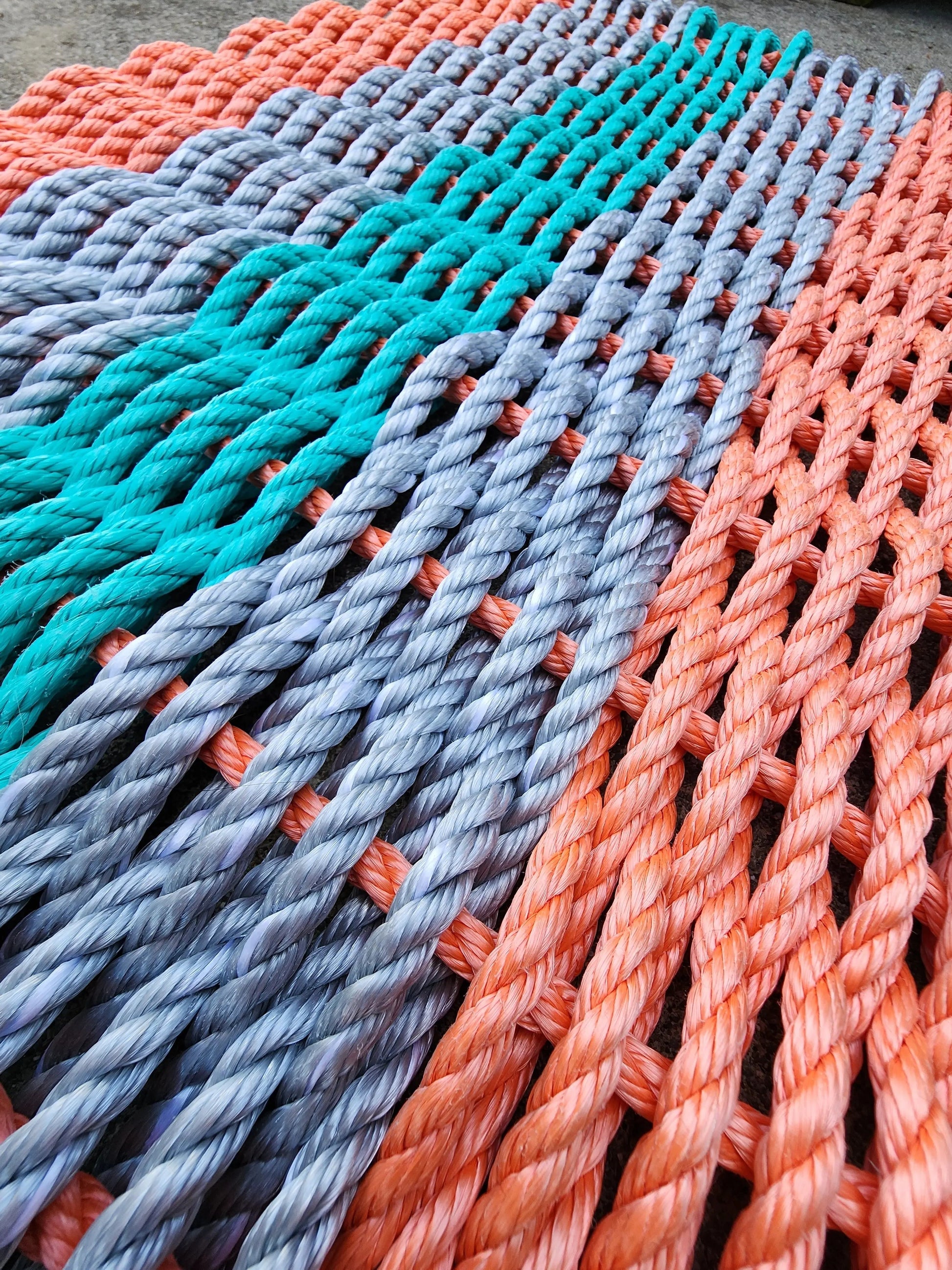5 Stripe Mat Lobster Rope Mat Coral Orange, Light Gray and Teal Little Salty Rope
