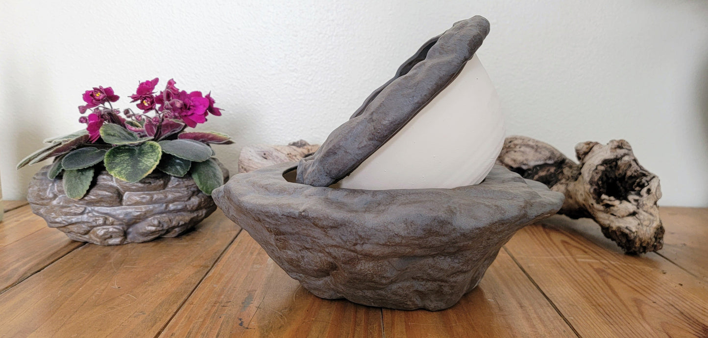 Large Natural Stone Self Watering / African Violet Pot Mountain Mudworks