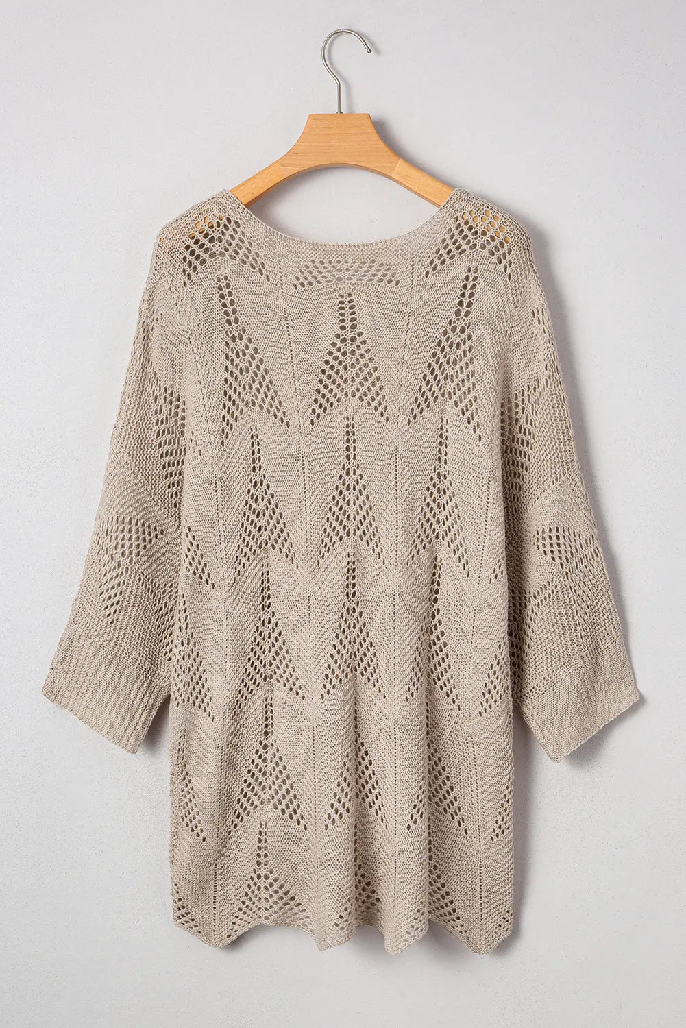 Navy Blue Hollow Out Knit 3/4 Sleeve Loose Sweater Shewin