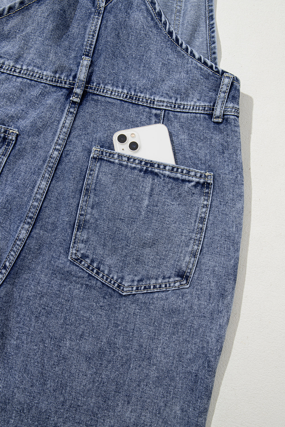 Sail Blue Straight Leg Pockets Denim Bib Overall Shewin