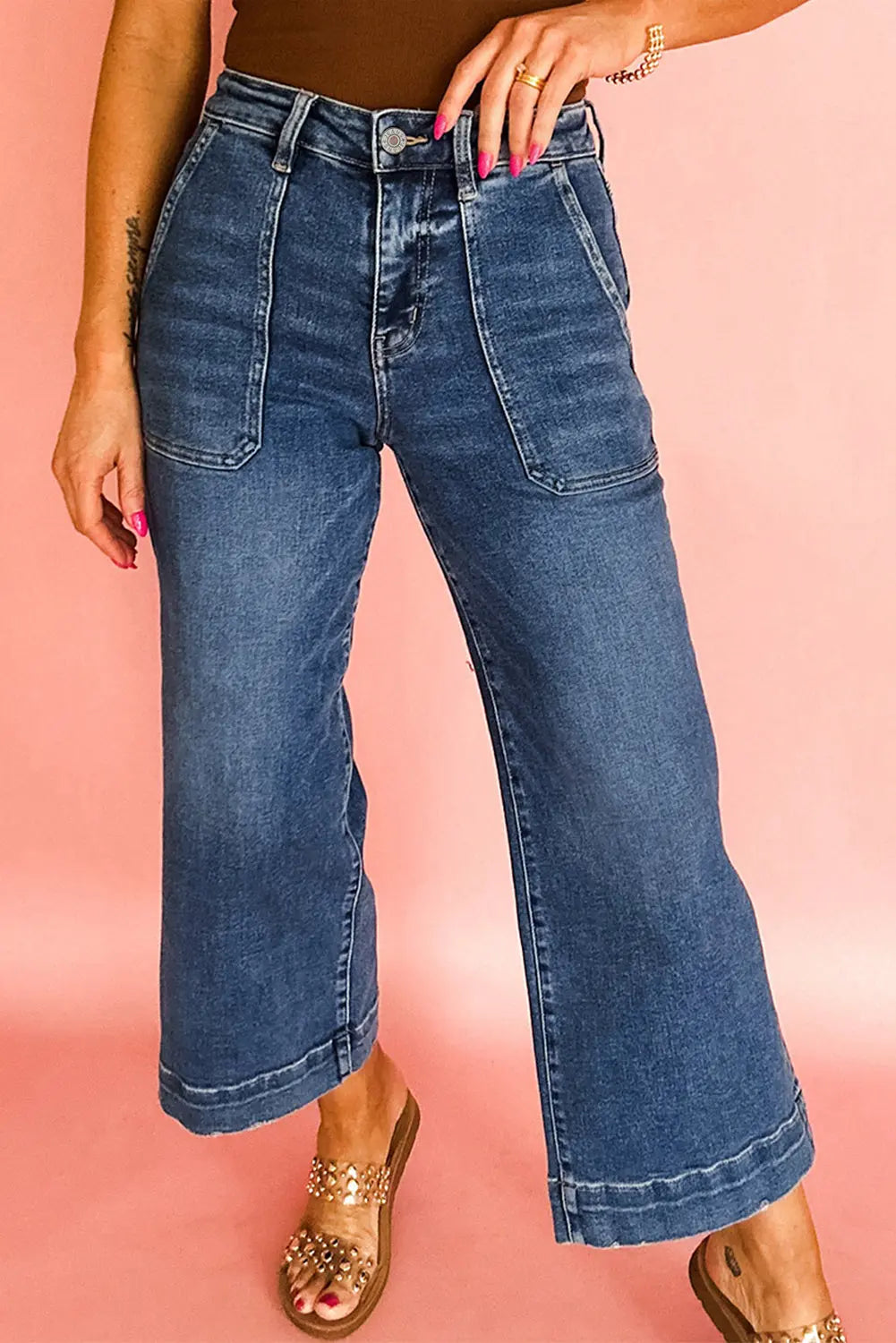 Breen Cropped High Rise Wide Leg Jeans Shewin