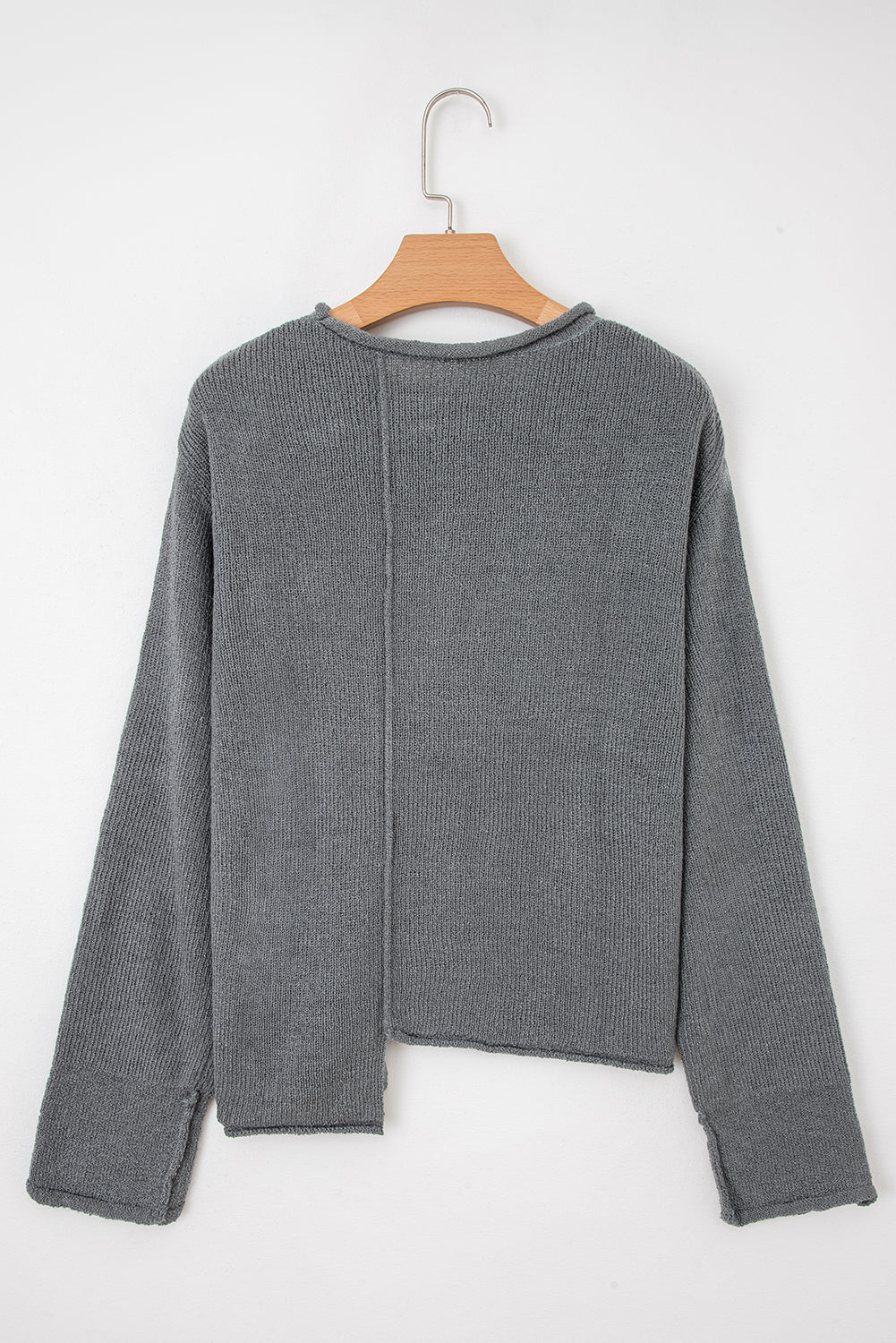 Medium Grey Raw Edge Uneven Hem Patchwork Drop Shoulder Sweater Shewin
