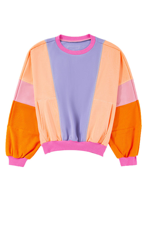 Orchid Petal Colorblock Patchwork Drop Shoulder Top Shewin