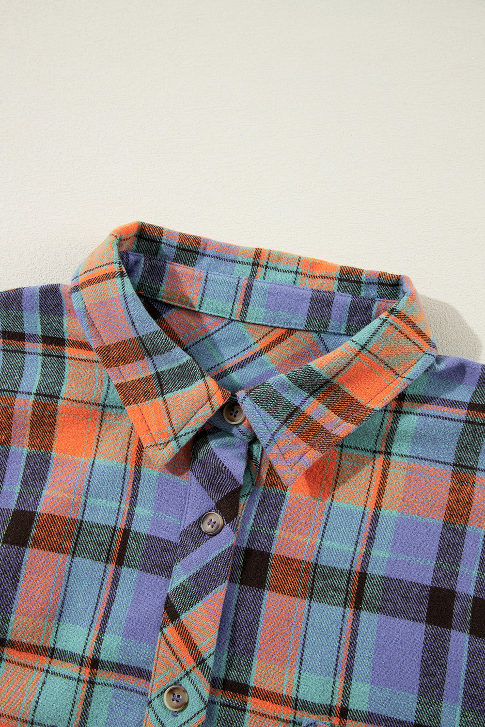 Blue & Orange Plaid Print Pocket Loose Shirt Shewin