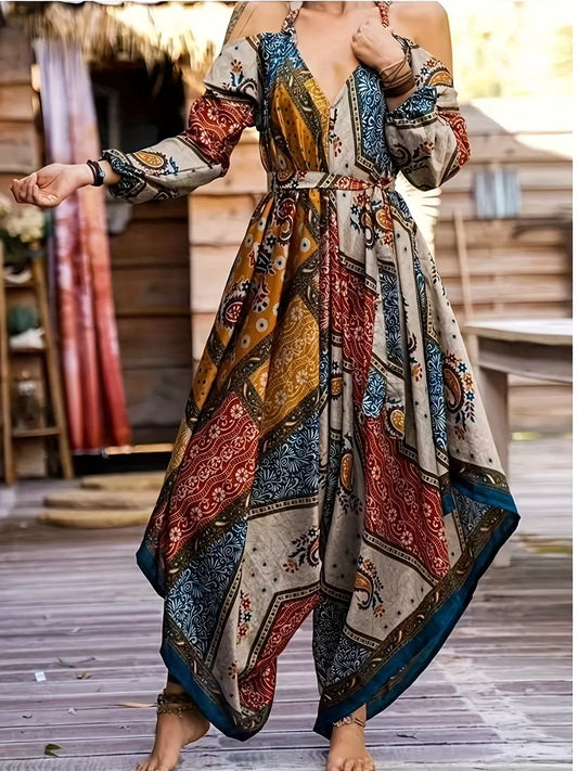 Wide-Hemmed Jumpsuit, Flowy Bohemian Party/ Formal Outfit Trendsi