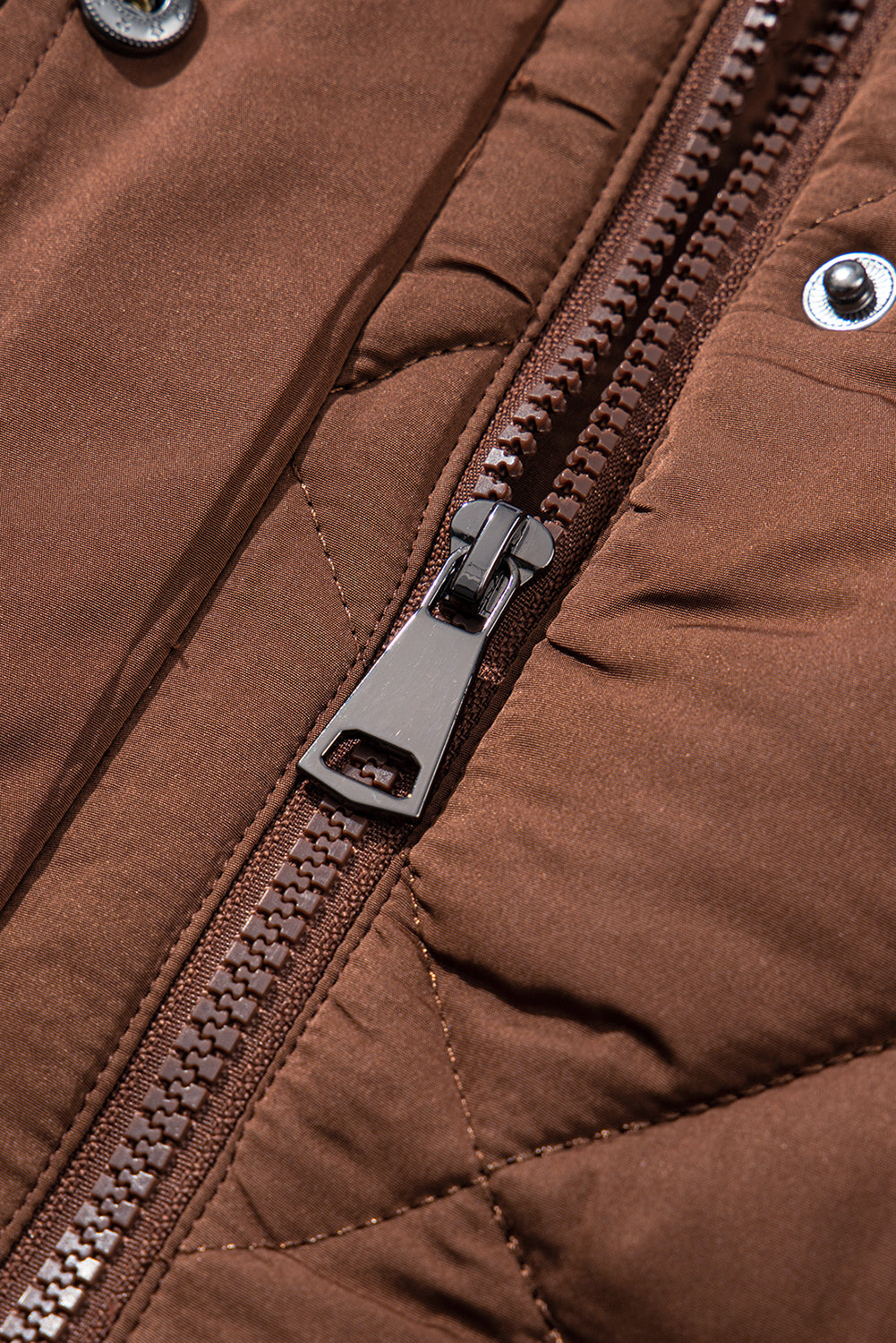 Coffee Puffer Quilted Stand Collar Pocketed Vest Coat Shewin