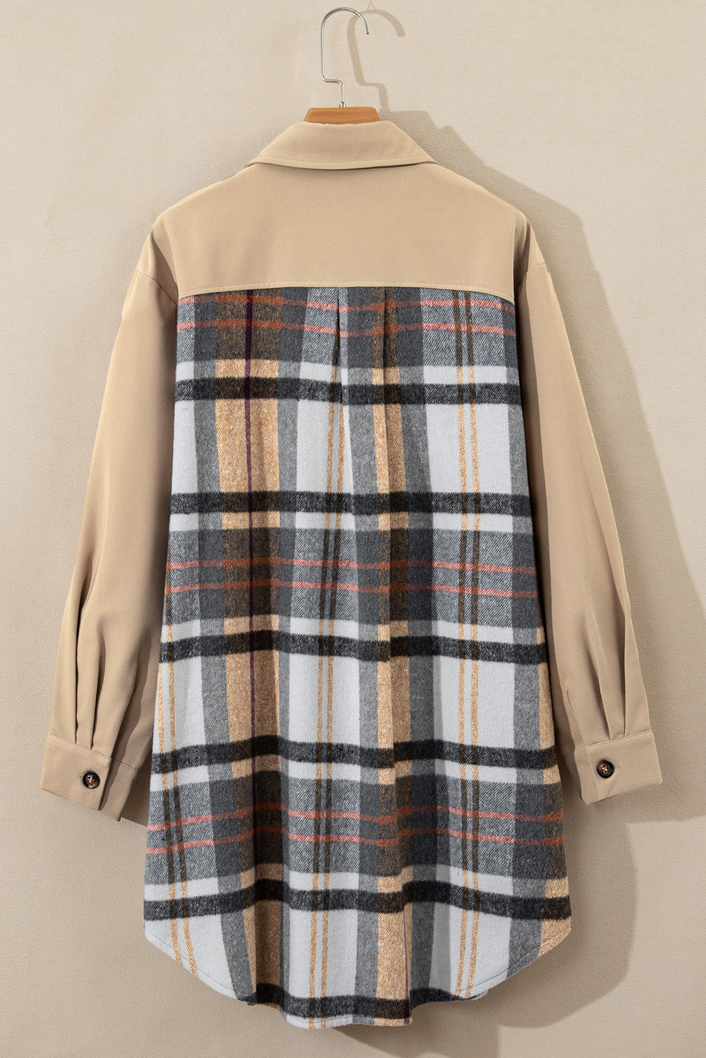 Khaki Plaid Patchwork Long Sleeve Jacket Shewin