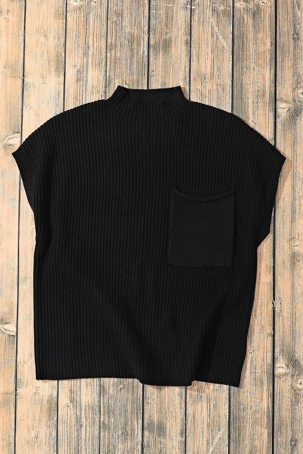 Gold Flame Patch Pocket Ribbed Knit Short Sleeve Sweater Shewin