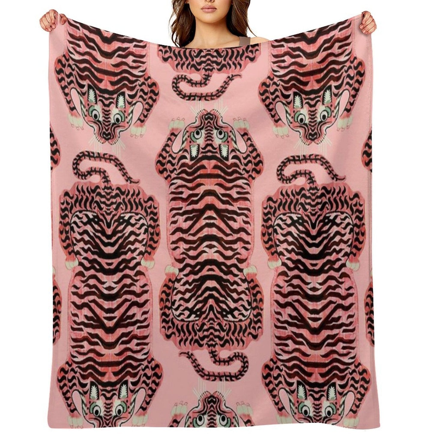 Pink Tibetan Tiger Rug Throw Blanket