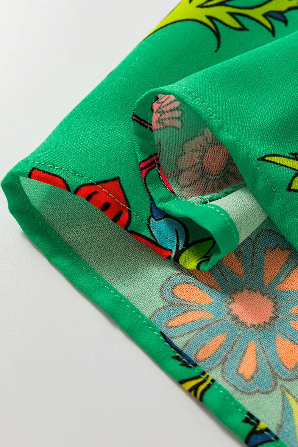 Green Floral Print Flutter Sleeve Frill Neck Blouse Shewin