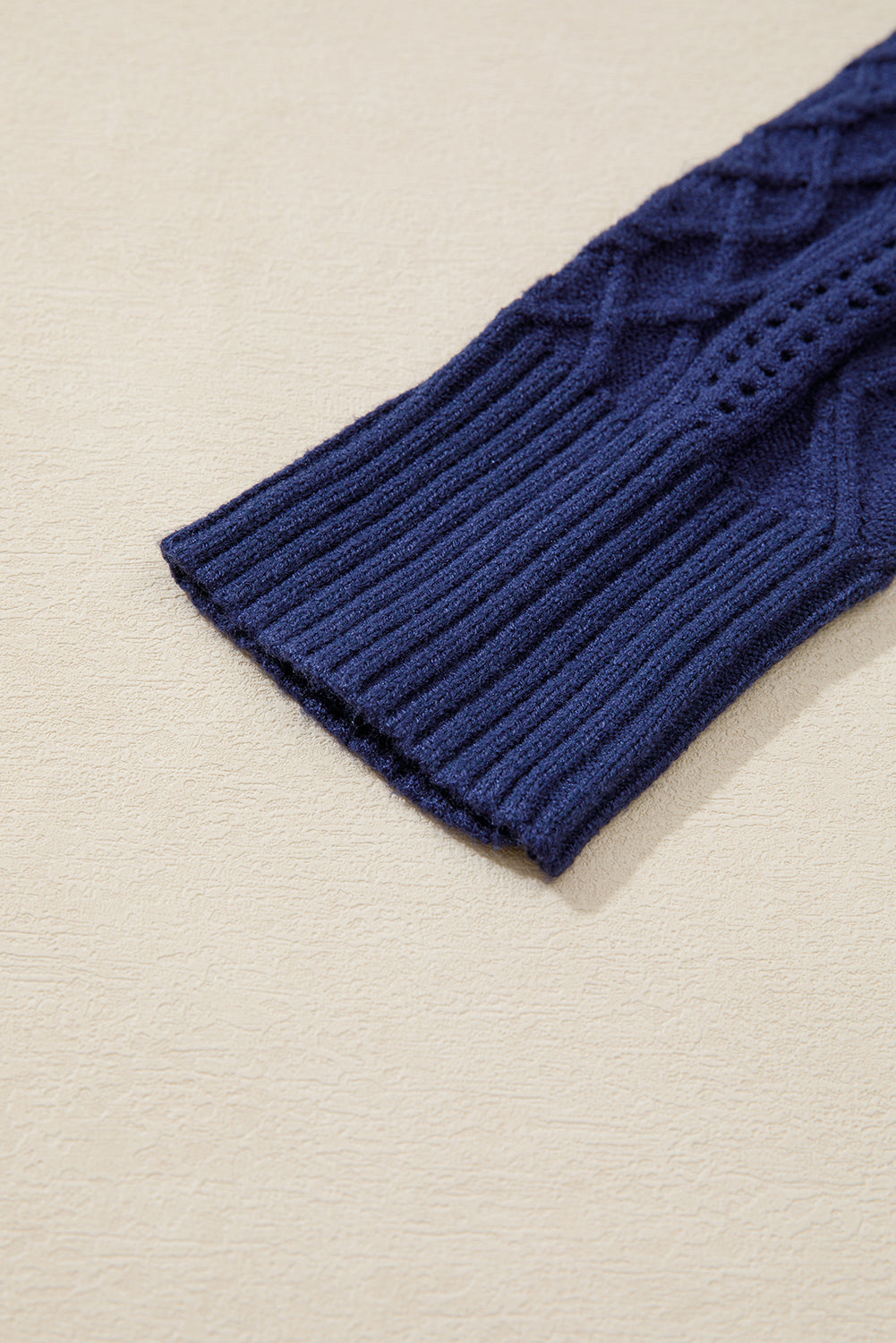 Navy Blue Mix Texture Knit Eyelet Detail Casual Sweater