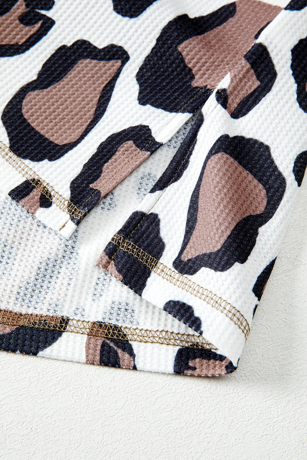 Apricot Leopard Mixed Texture Patchwork Zip Up Drop Shoulder Hoodie Shewin