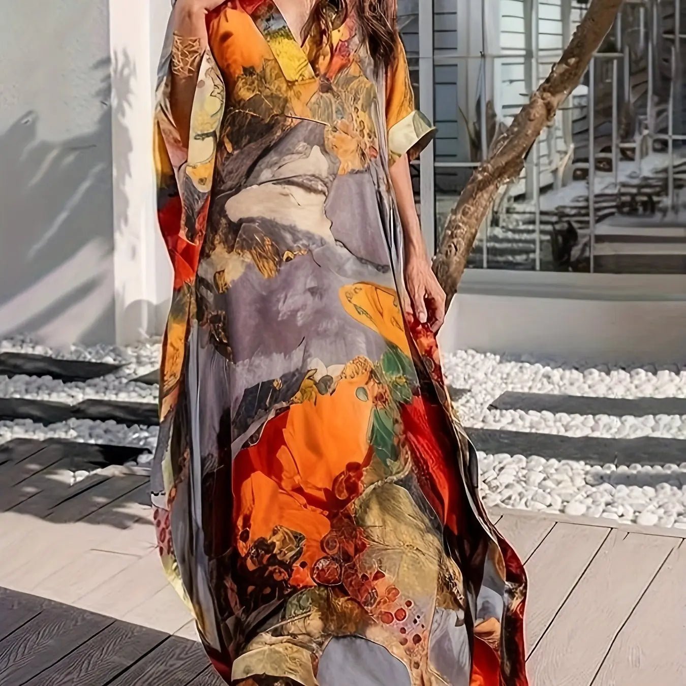 Vintage Style Gauze Elegant Long Dress - Batwing Sleeves, Boho Trendsi