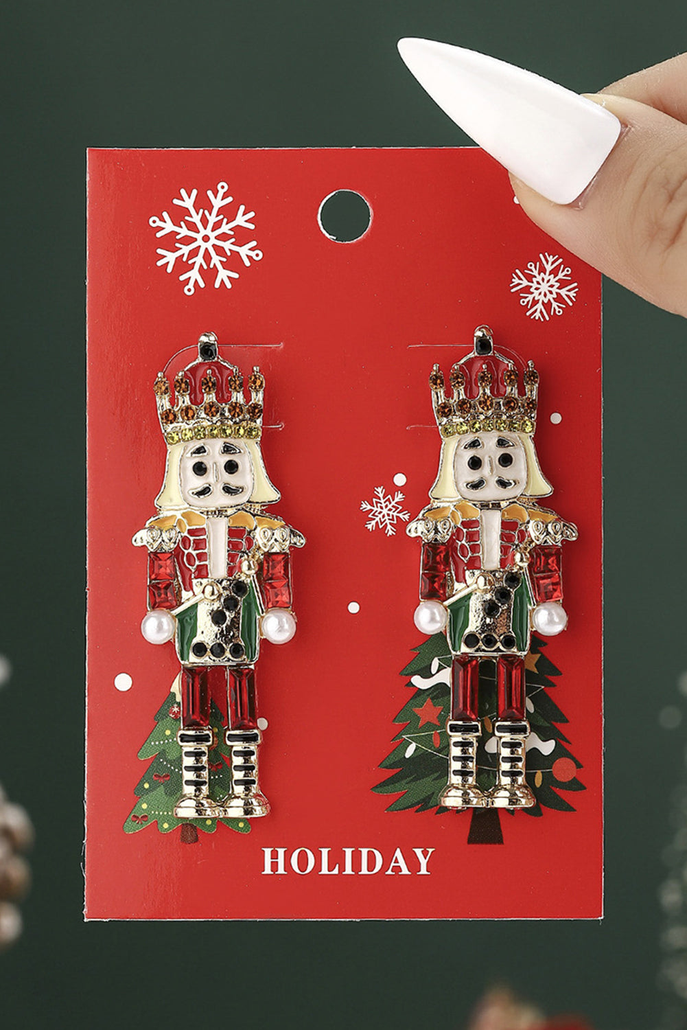 Pink Rhinestone Nutcracker Christmas Earrings
