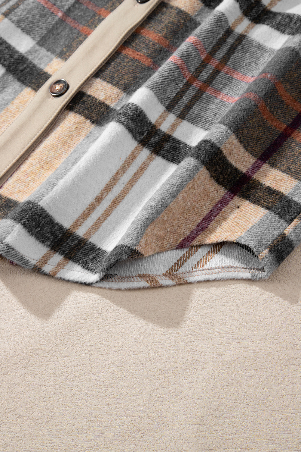 Khaki Plaid Patchwork Long Sleeve Jacket Shewin