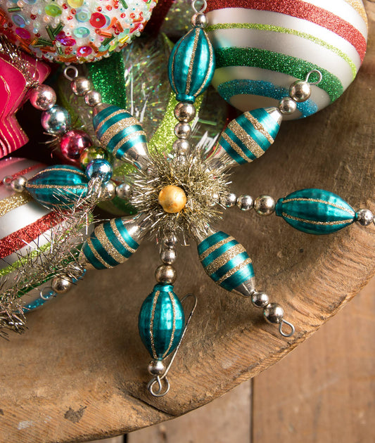 Turquoise Glass & Tinsel Starburst Ornament Quirks!