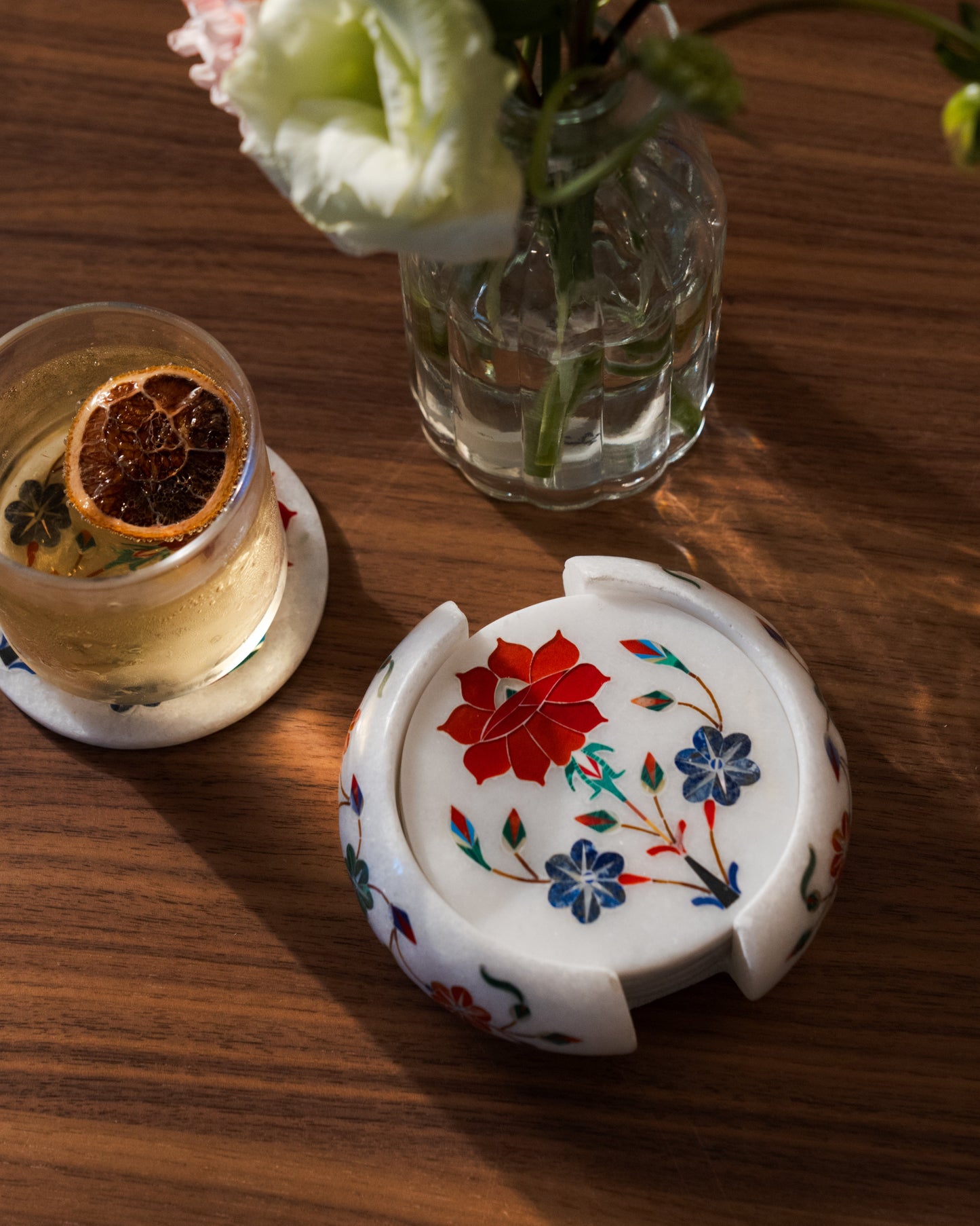 Mughal Red Flower Coaster Set Sangemar