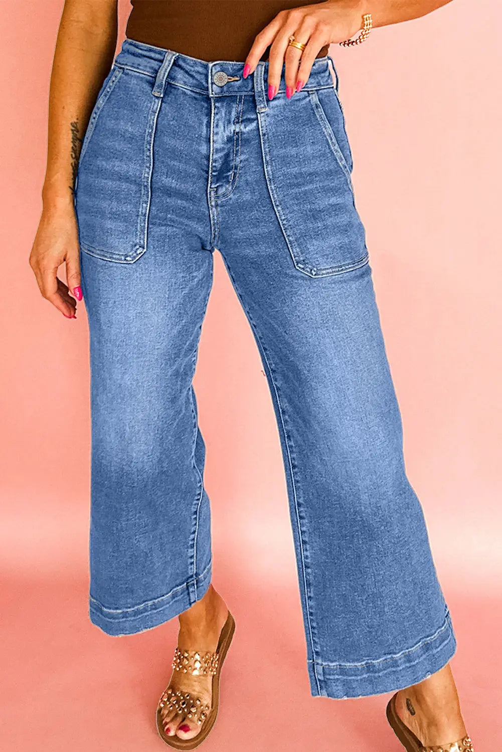 Breen Cropped High Rise Wide Leg Jeans Shewin