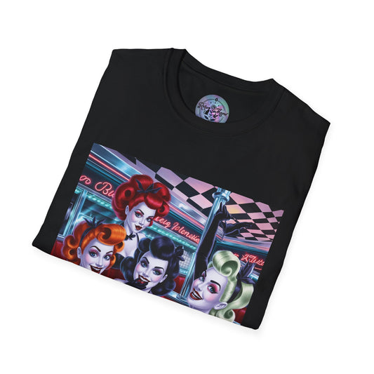 Spooky Beauties Retro Diner Vibes Unisex Softstyle T-Shirt | Rose Meow™ | Vintage Aesthetic Rose Meow