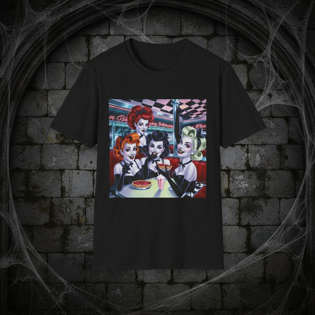 Spooky Beauties Retro Diner Vibes Unisex Softstyle T-Shirt | Rose Meow™ | Vintage Aesthetic