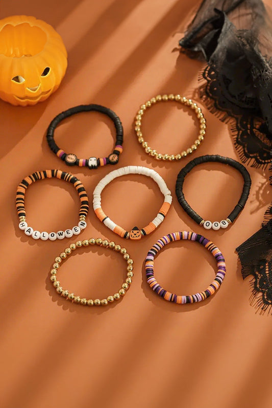 Russet Orange Playful 7pcs Halloween Beaded Bracelet Set Shewin