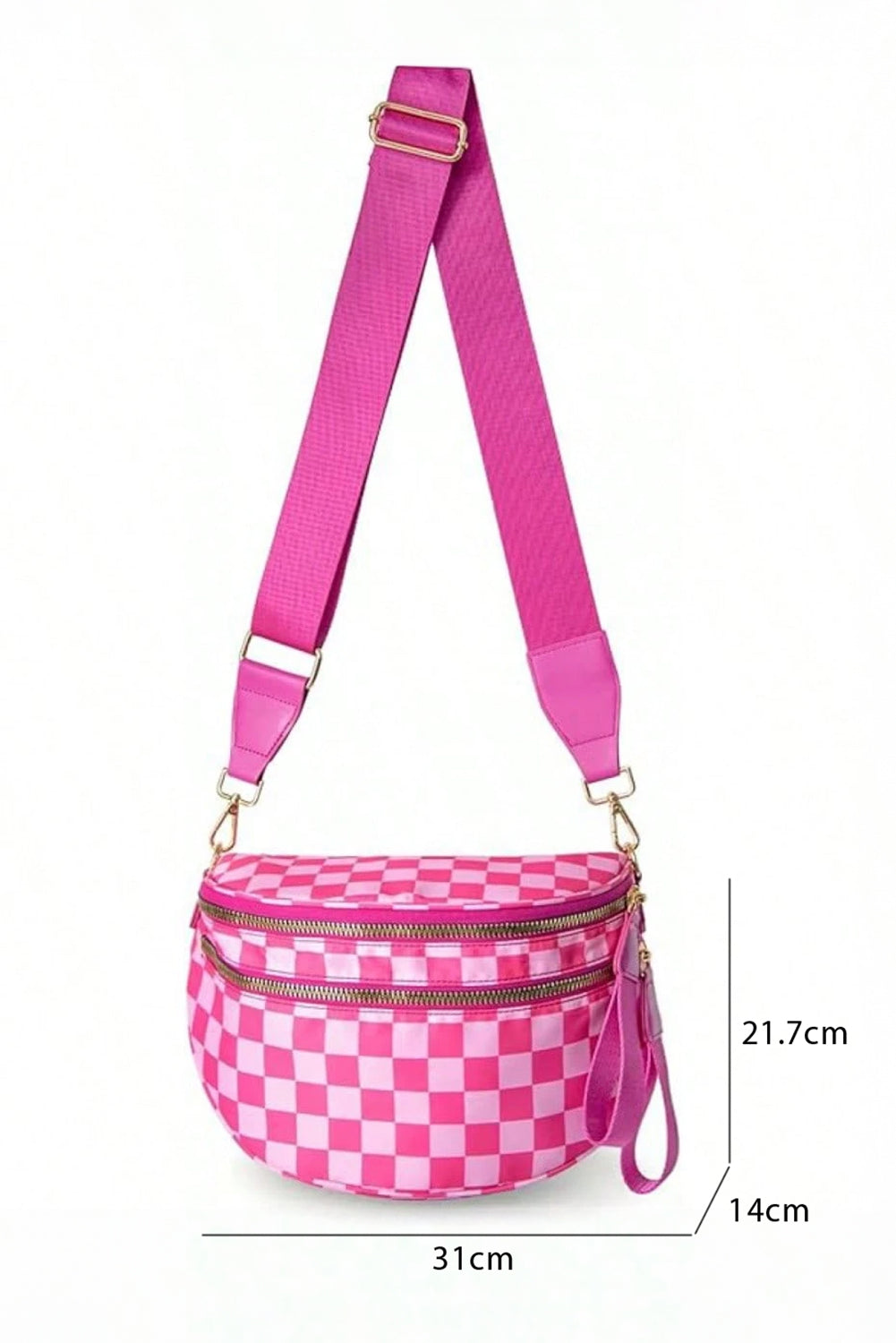 Checkered Print Wide Strap Large Crossbody Bag Shewin