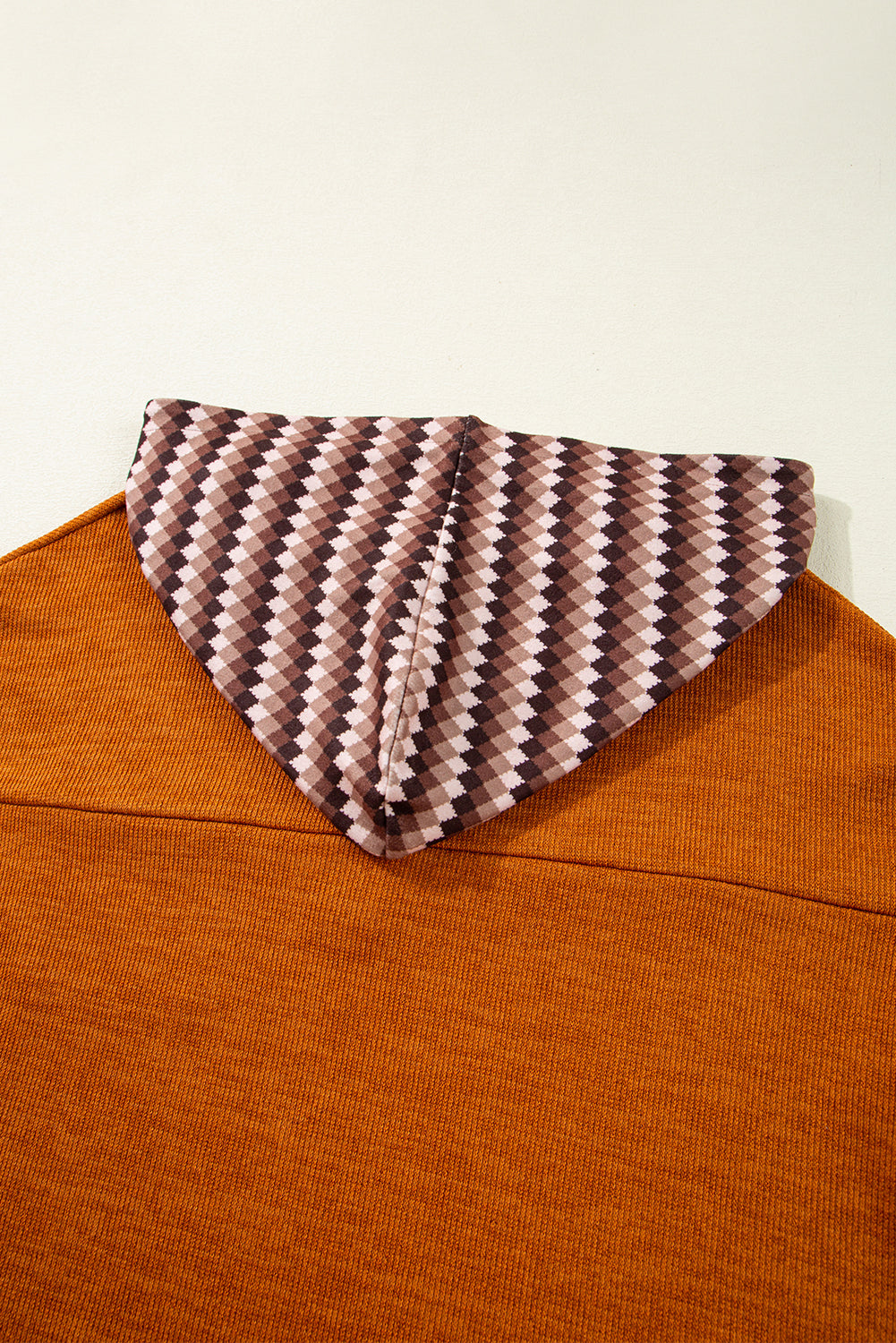 Straw Yellow Contrast Plaid Hooded Patchwork Pocket Henley Top Shewin