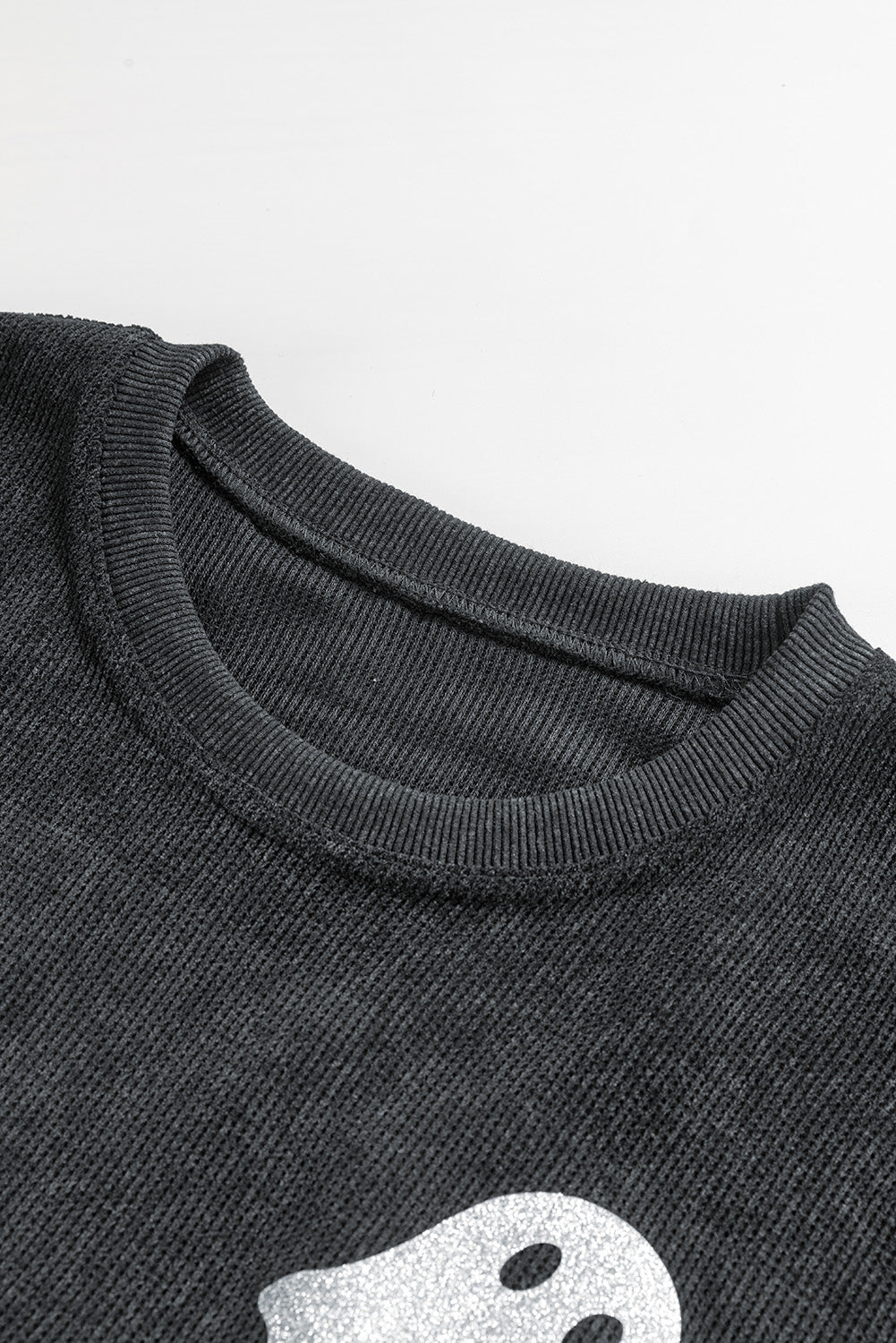 Black Halloween Ghost Corded Crew Neck Loose Sweatshirt Shewin