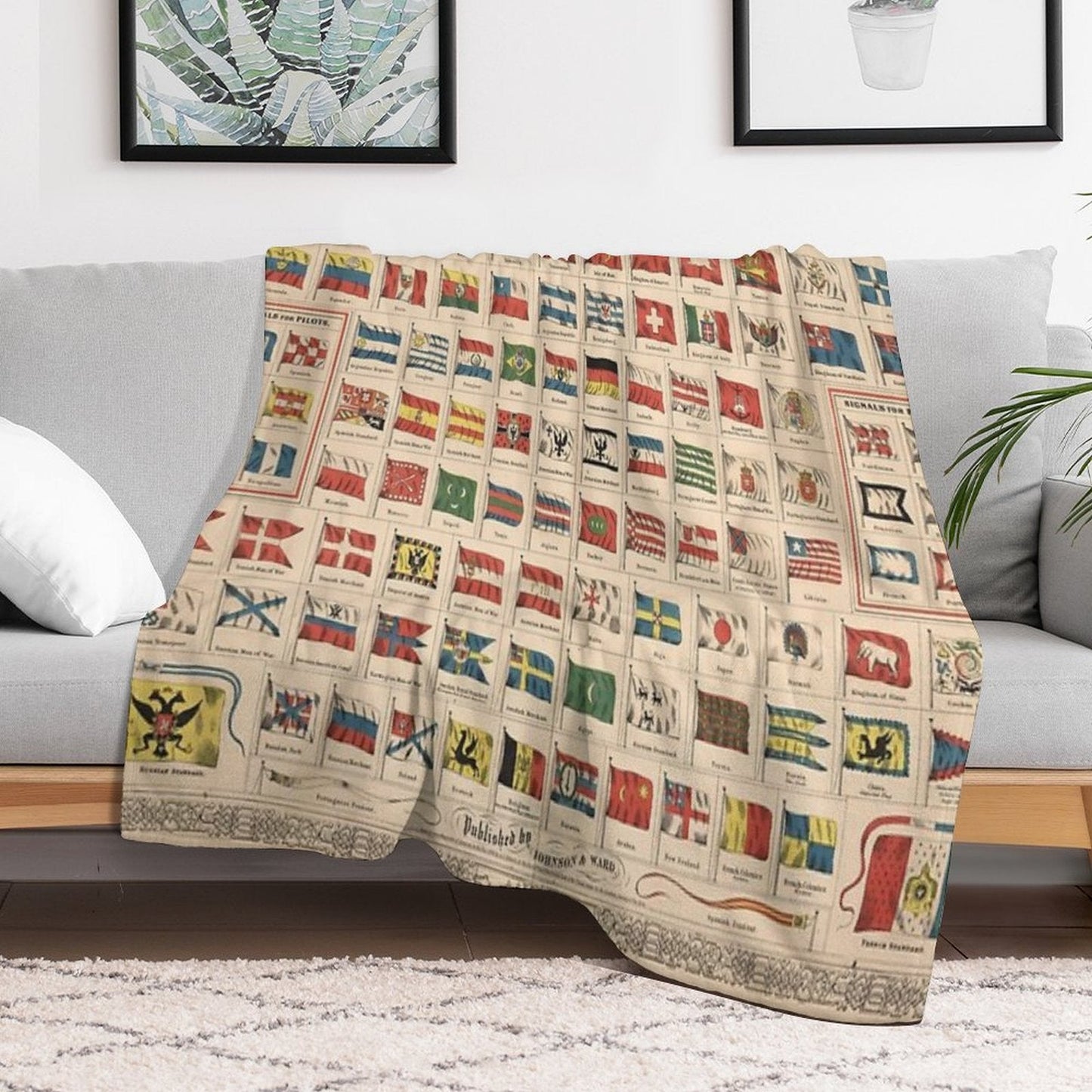 Vintage Flags of The World Chart Throw Blanket