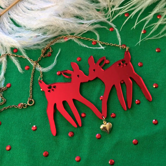 Christmas Fawns Statement Necklace - SILVER Quirks!