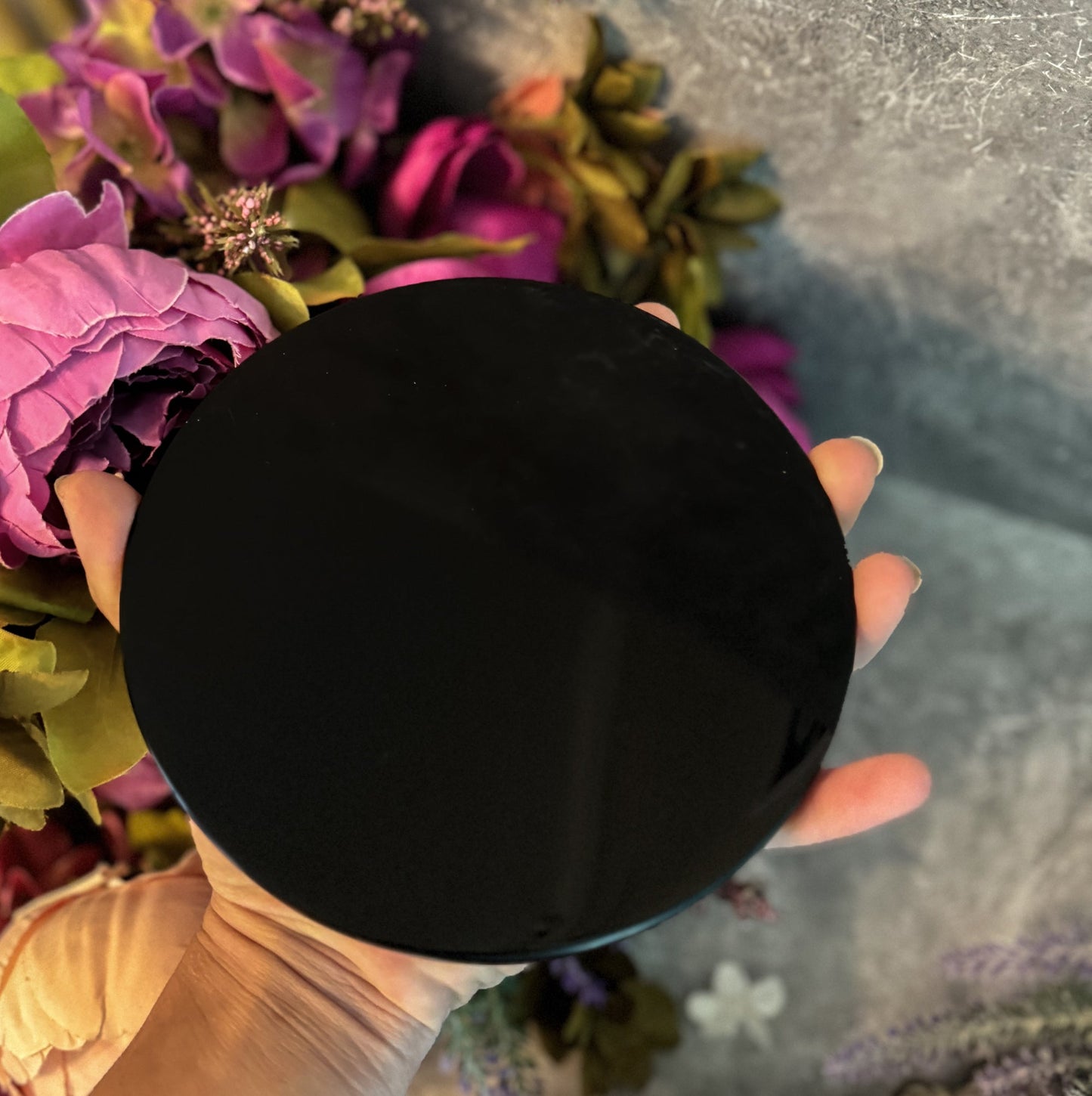 5 3/4 Inch Black Obsidian Mirror, Crystal Scrying