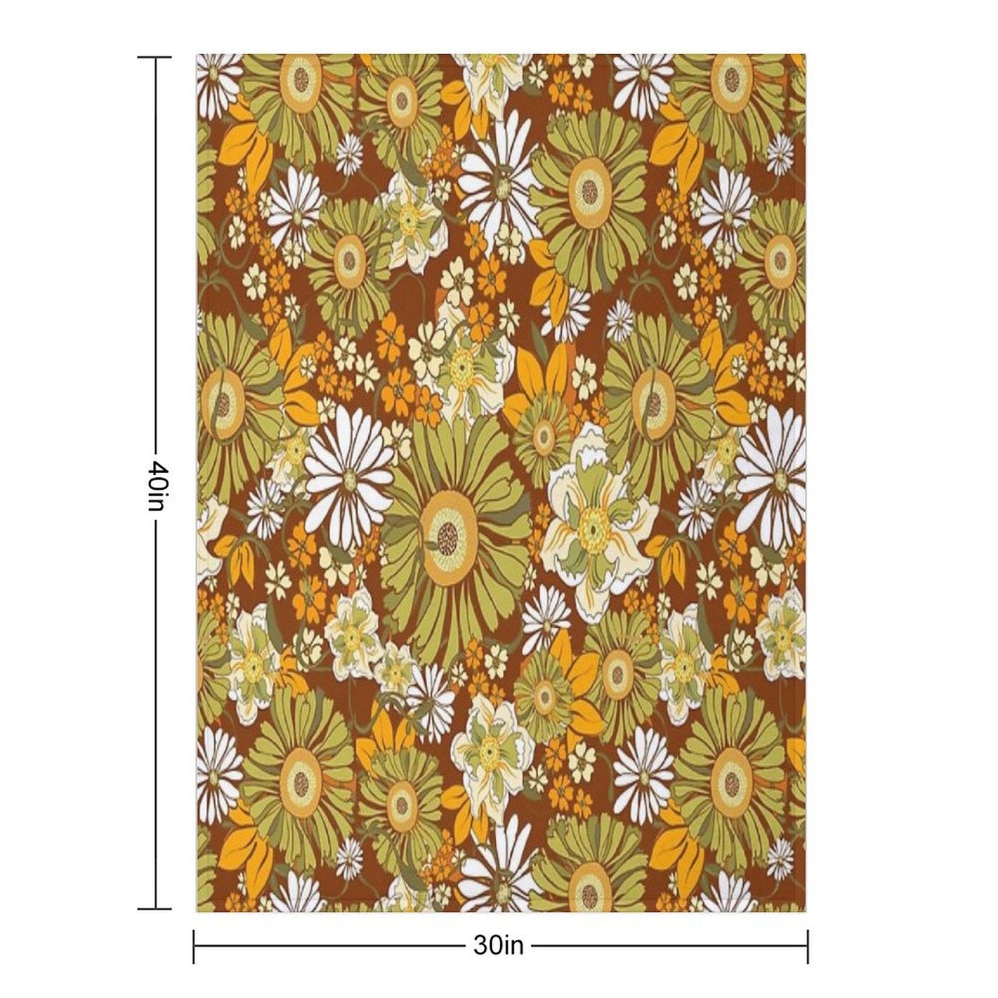 70s Retro Vintage Flower Power Pattern Boho, Orange, Brown, Throw Blanket