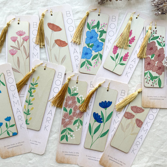 Wood Bookmarks- Floral A House of Books