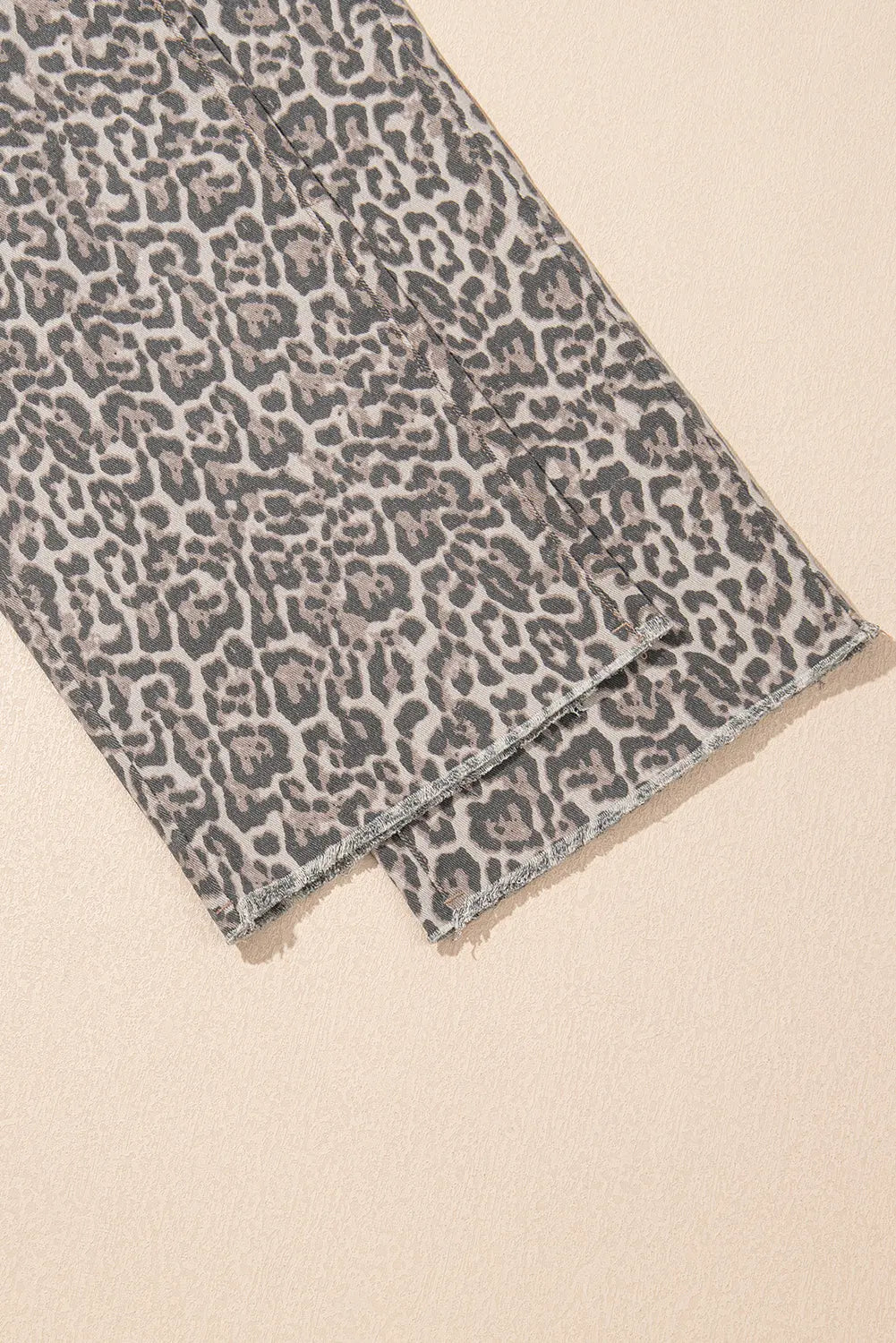 Brown Leopard High Waist Frayed Hem Jeans Shewin