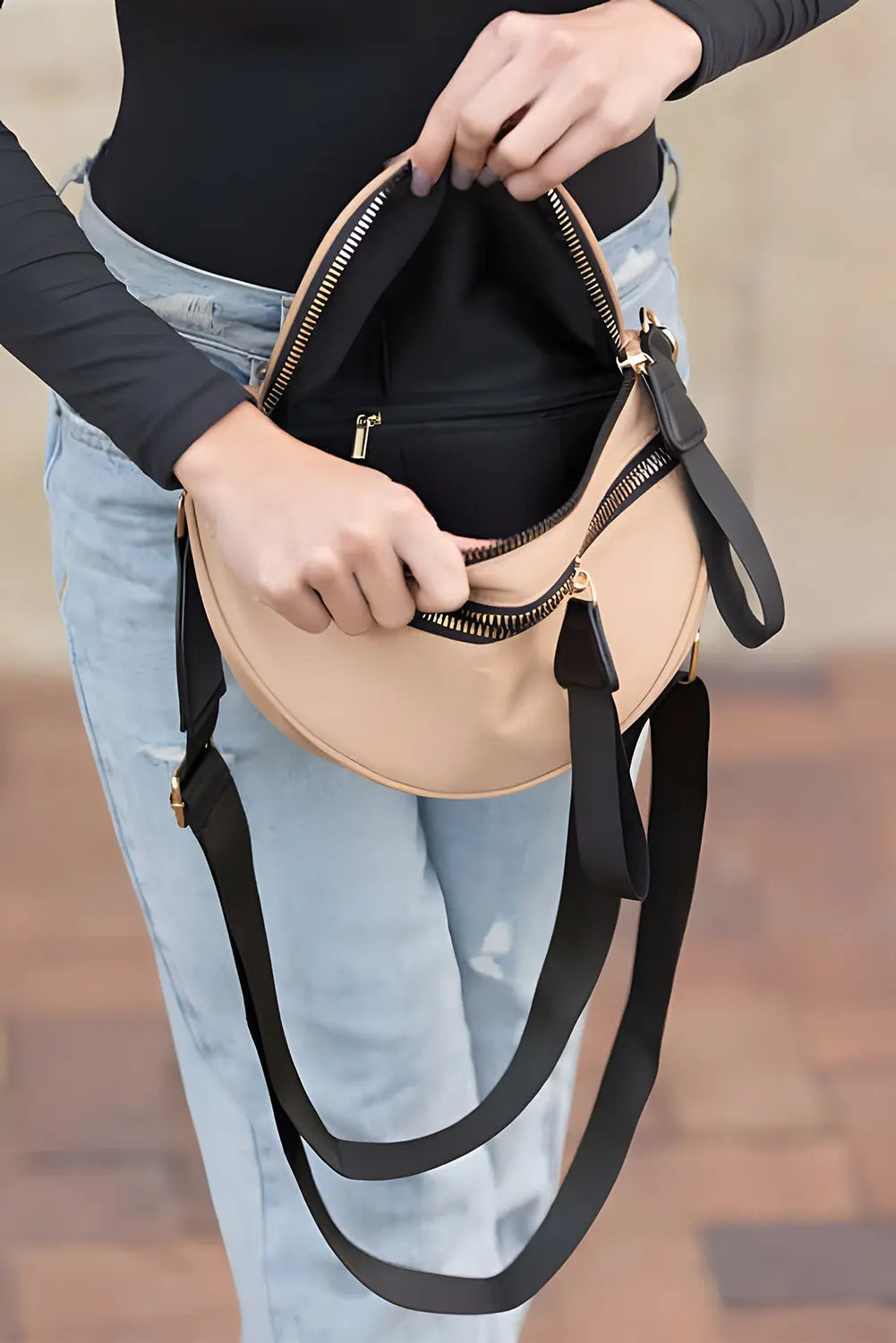 Light Blue Wide Strap Double Zipper Crossbody Bag Shewin