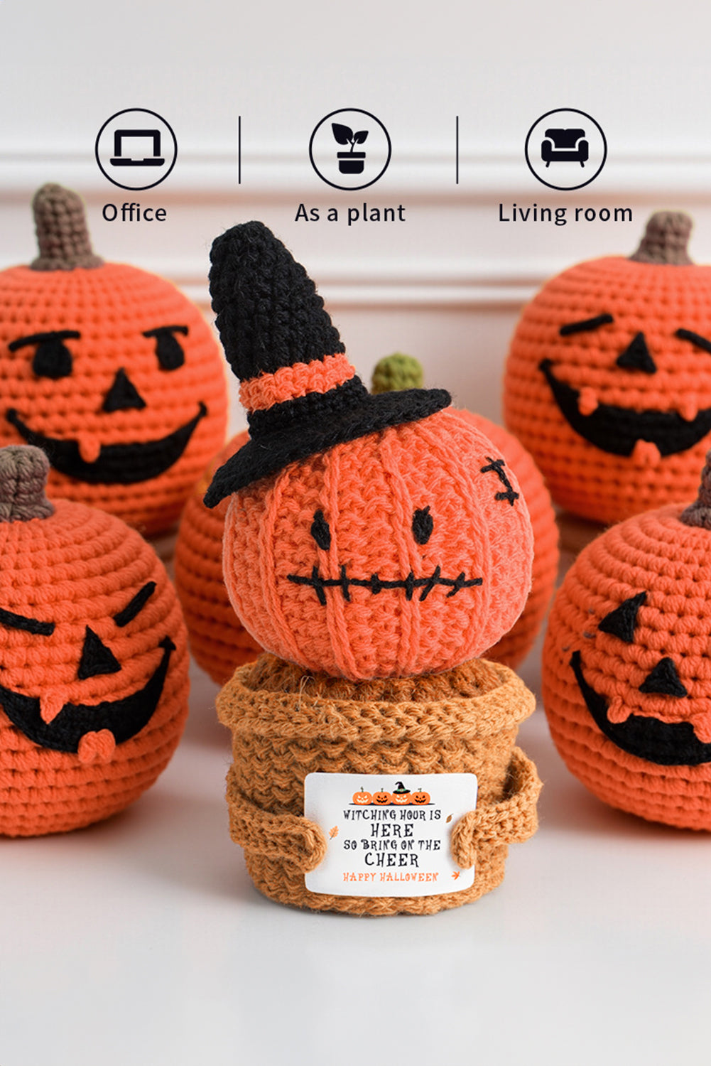 Carrot Cute Halloween Crochet Pumpkin Potted Doll Decor Shewin