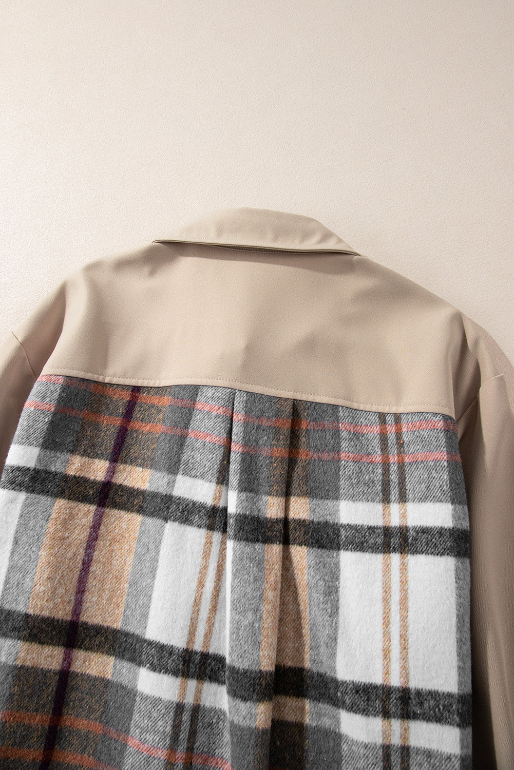 Khaki Plaid Patchwork Long Sleeve Jacket Shewin